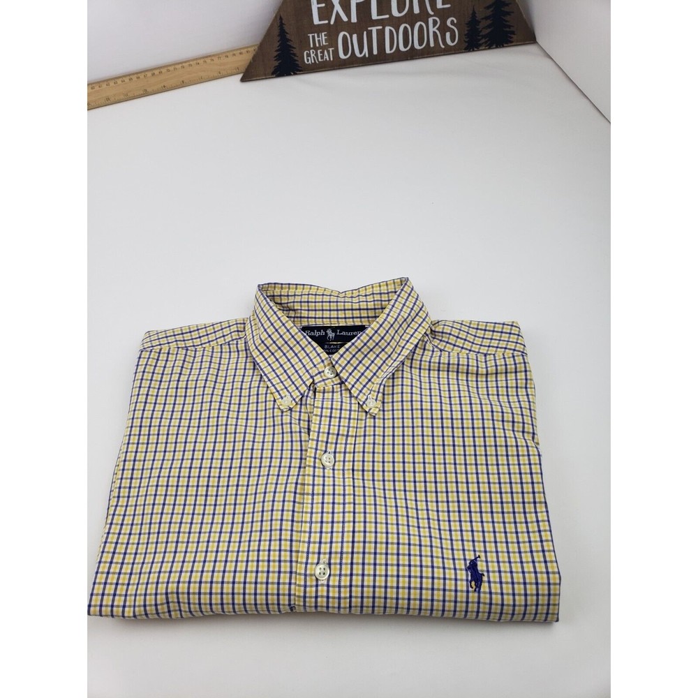 Ralph Lauren Mens Shirt ButtonUp Size Large Color Yellow Blue Lightweight Casual